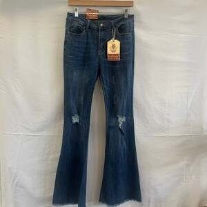 Pink Label Retro Inspired Jeans Juniors Size 7 Distressed Flare Raw Hem Festival
